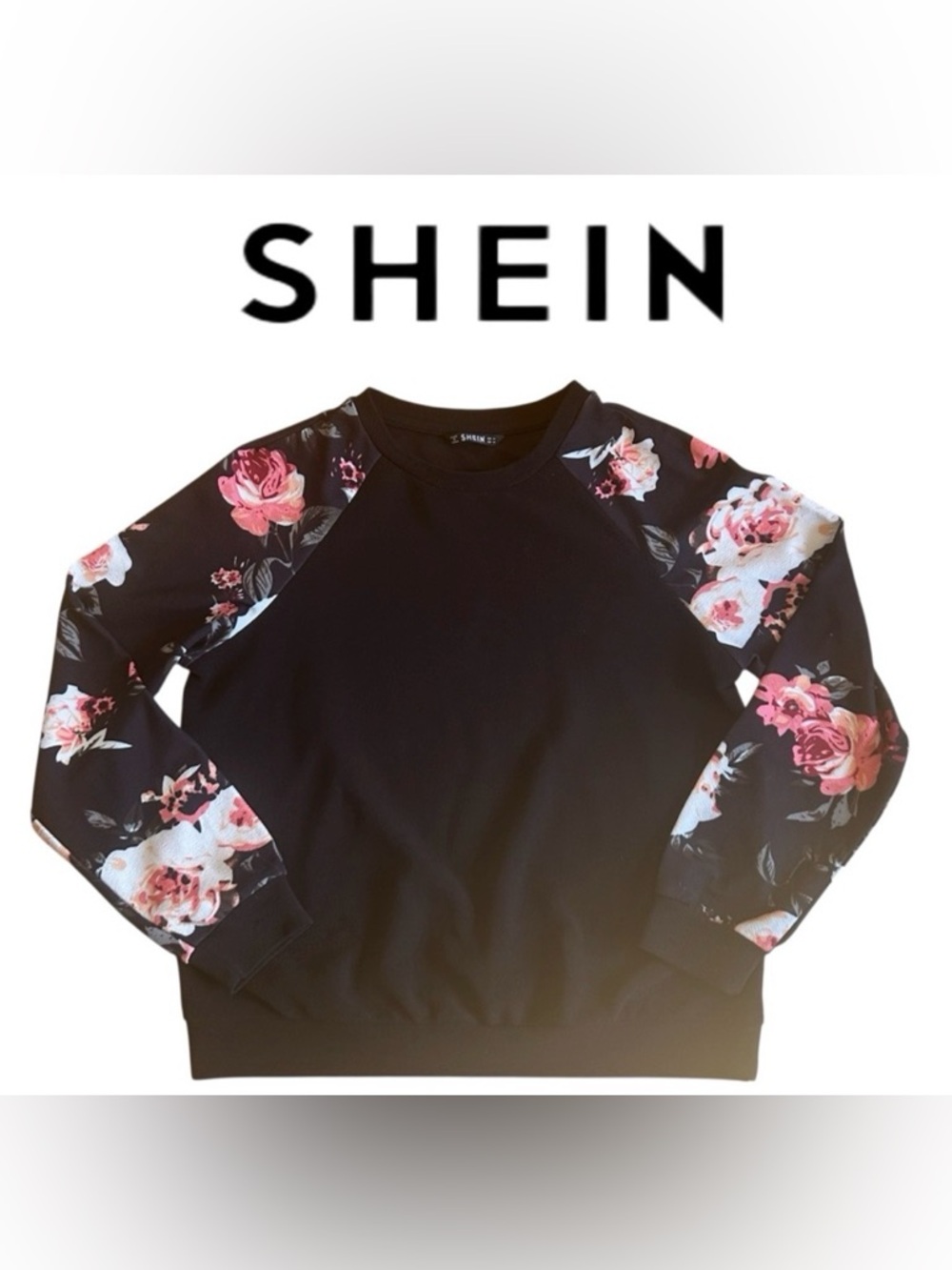 WOMEN’S RAGLAN SLEEVE FLORAL SWEATER SHEIN MEDIUM